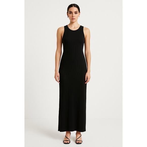 Theory Black Ribbed Racer Tank Ribbed Black Sleeveless Dress - Picture 1 of 6